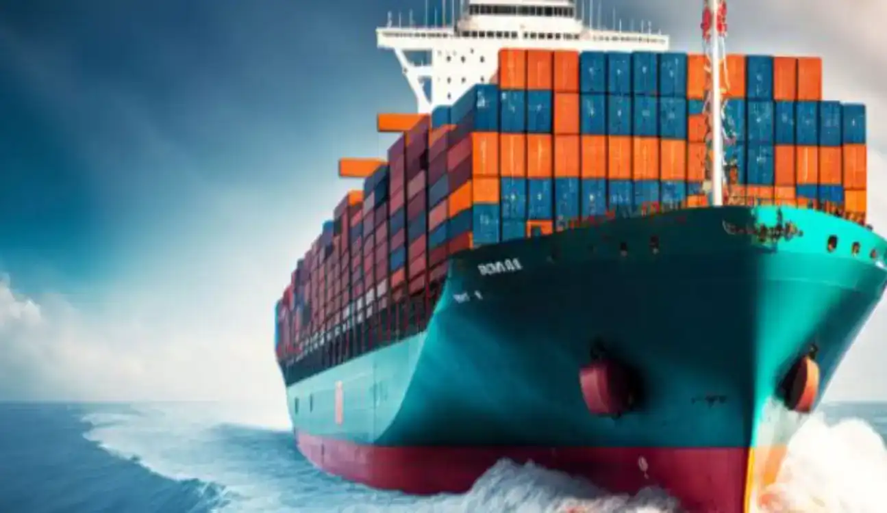 Container ship ROMAR sailing at sea loaded with shipping containers