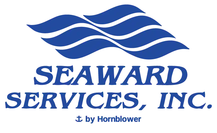 Seaward Services, Inc. logo with blue wave design, anchor symbol, and Hornblower text